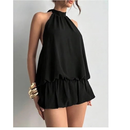 Women's Backless Halter Ruffle Hem Mini Dress