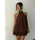 Women's Backless Halter Ruffle A-Line Mini Dress