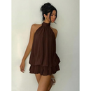 Women's Backless Halter Ruffle A-Line Mini Dress