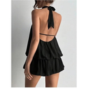 Women's Backless Halter Ruffle Hem Mini Dress
