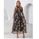 Women's Floral Mesh Long Sleeve A-Line Maxi Dress