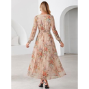 Women's Floral Mesh Long Sleeve Empire Waist Maxi Dress