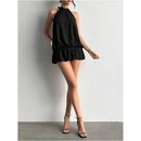 Women's Backless Halter Ruffle Hem Mini Dress