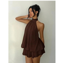 Women's Backless Halter Ruffle A-Line Mini Dress