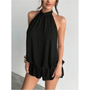 Women's Backless Halter Ruffle Hem Mini Dress