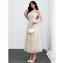 Women's Polka Dot Tie-Neck Ruffle A-Line Dress