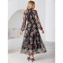 Women's Floral Mesh Long Sleeve A-Line Maxi Dress