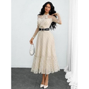Women's Polka Dot Tie-Neck Ruffle A-Line Dress