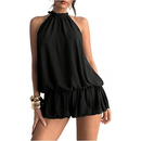 Women's Backless Halter Ruffle Hem Mini Dress