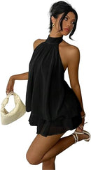 Women's Backless Halter Ruffle A-Line Mini Dress
