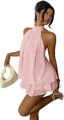 Women's Backless Halter Ruffle A-Line Mini Dress