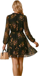 Women's Floral Chiffon Ruffle V-Neck Maxi Dress