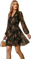 Women's Floral Chiffon Ruffle V-Neck Maxi Dress