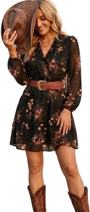Women's Floral Chiffon Ruffle V-Neck Maxi Dress