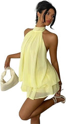 Women's Backless Halter Ruffle A-Line Mini Dress