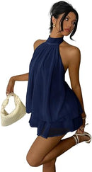 Women's Backless Halter Ruffle A-Line Mini Dress