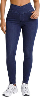 Women's High Waisted Stretch Denim Jeggings with Pockets