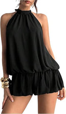 Women's Backless Halter Ruffle Hem Mini Dress