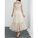 Women's Polka Dot Tie-Neck Ruffle A-Line Dress