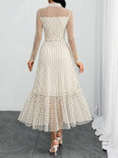 Women's Polka Dot Tie-Neck Ruffle A-Line Dress