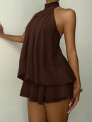 Women's Backless Halter Ruffle A-Line Mini Dress