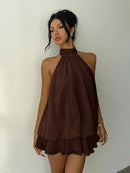 Women's Backless Halter Ruffle A-Line Mini Dress