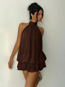 Women's Backless Halter Ruffle A-Line Mini Dress