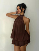 Women's Backless Halter Ruffle A-Line Mini Dress