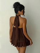 Women's Backless Halter Ruffle A-Line Mini Dress