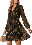 Women's Floral Chiffon Ruffle V-Neck Maxi Dress