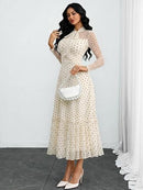 Women's Polka Dot Tie-Neck Ruffle A-Line Dress