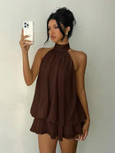Women's Backless Halter Ruffle A-Line Mini Dress