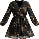 Women's Floral Chiffon Ruffle V-Neck Maxi Dress