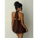 Women's Backless Halter Ruffle A-Line Mini Dress