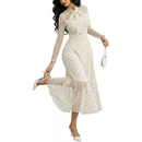 Women's Polka Dot Tie-Neck Ruffle A-Line Dress